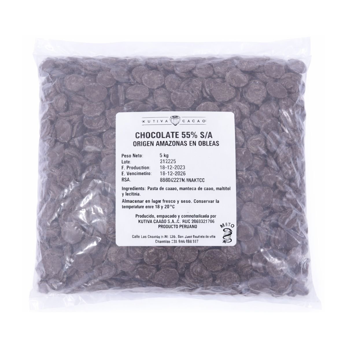 CHOCOLATE 55% CACAO S/A OBLEAS x 5KG